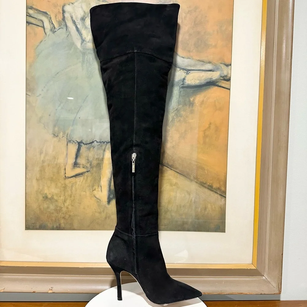 🌹LARROUDE🌹Kate Pointed Toe Over The Knee Boot in Black Suede Size: 7